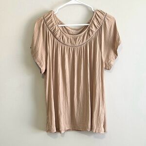 Loft Cutout Yoke Flutter Sleeve Mixed Media Top